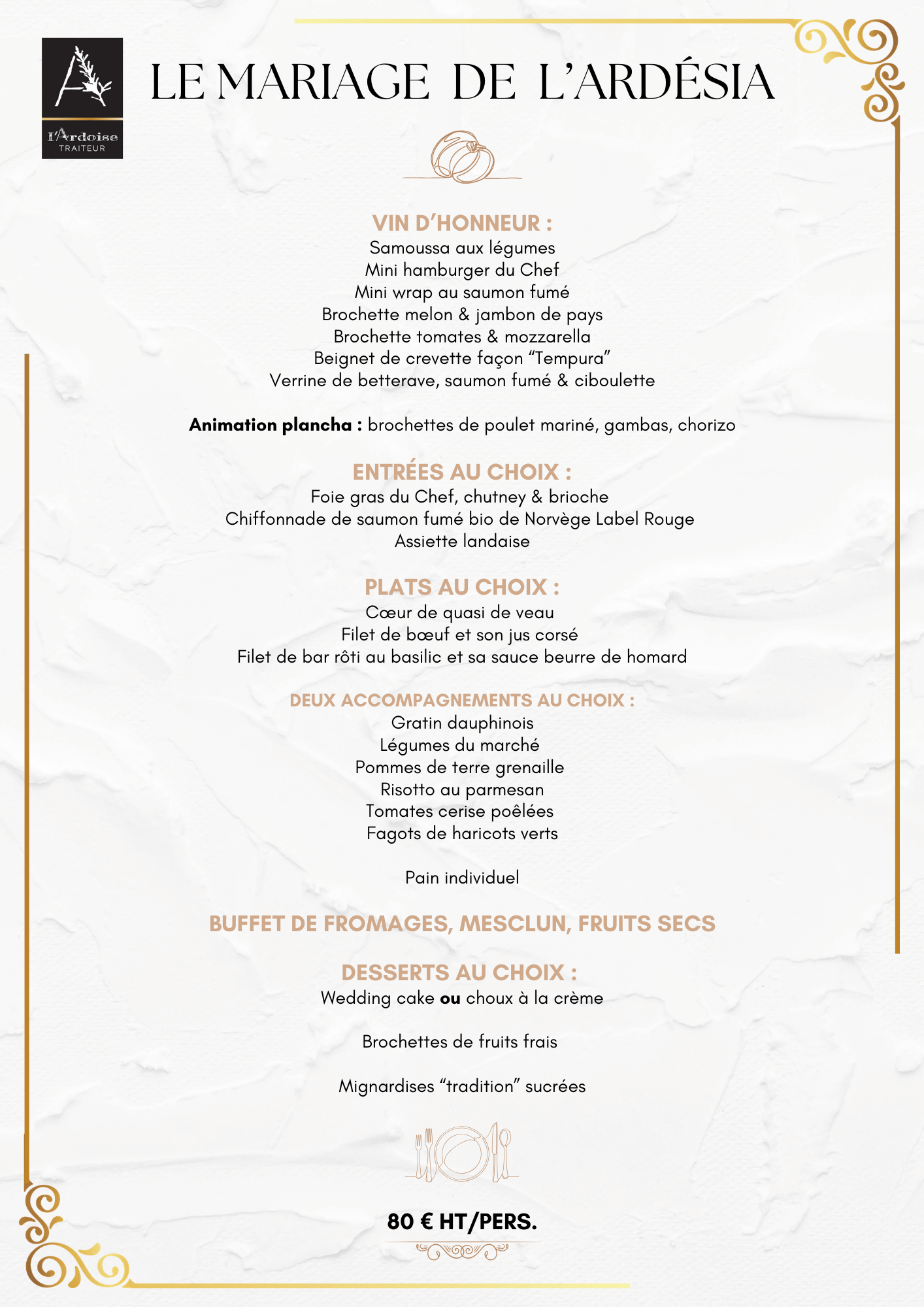 Menu de mariage "Mariage de L'Ardesia" - L'Ardoise Traiteur Menu de mariage "Mariage de L'Ardesia" - L'Ardoise Traiteur