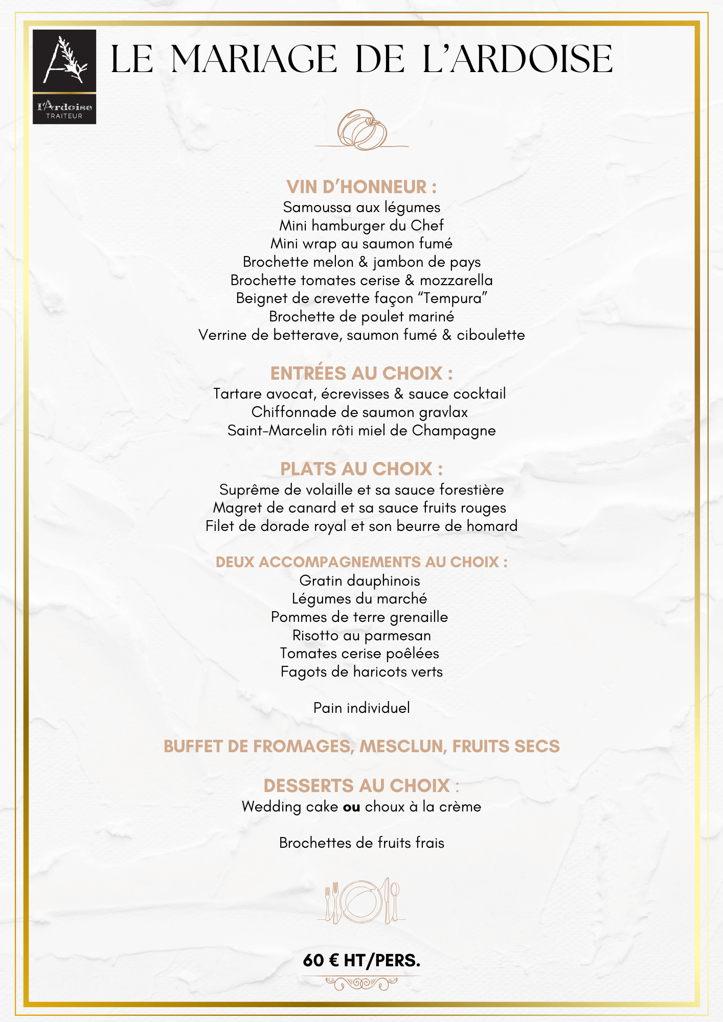 Menu de mariage "Mariage de L'Ardoise" - L'Ardoise Traiteur Menu de mariage "Mariage de L'Ardoise" - L'Ardoise Traiteur