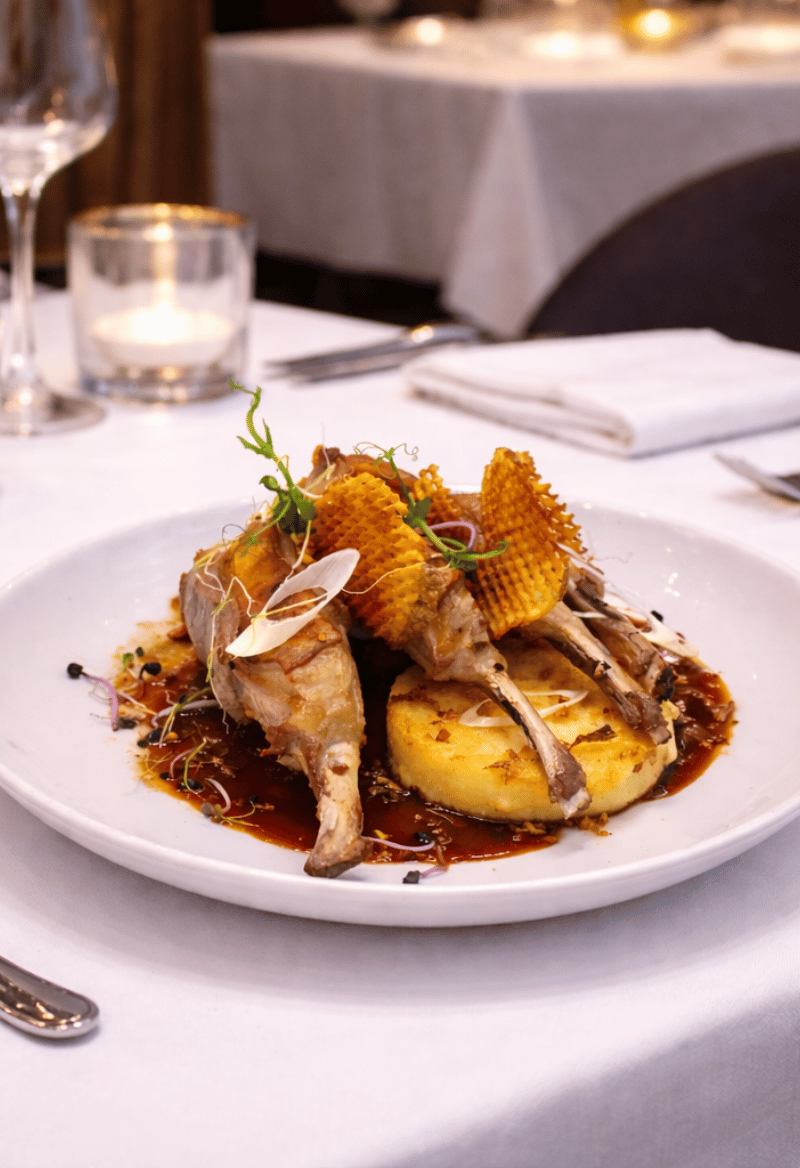 Carré d'agneau, purée de pommes de terre & jus corsé. Carré d'agneau, purée de pommes de terre & jus corsé.